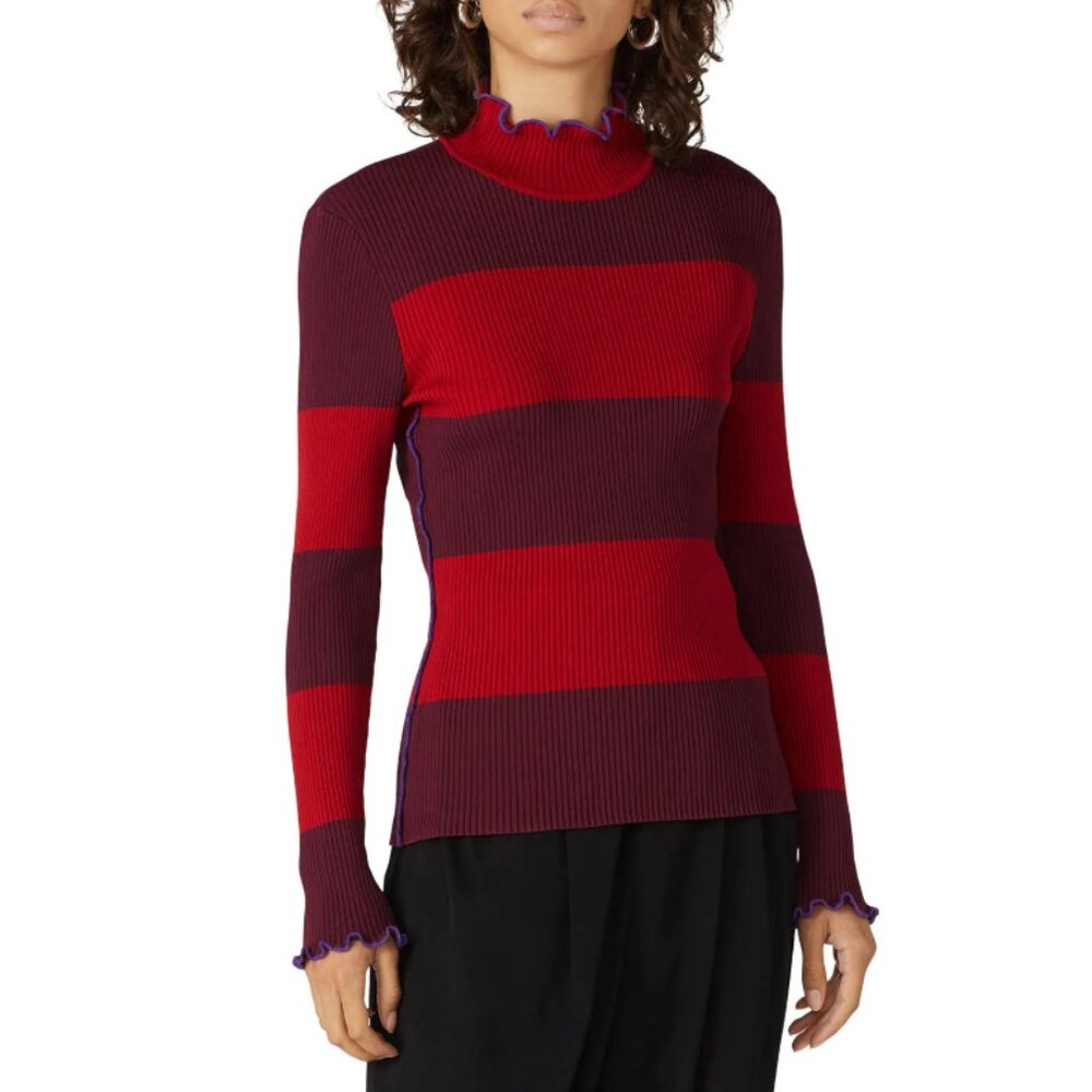 Koche Collective Ruffle Trim Striped Sweater  Red Purple Size‎ Small